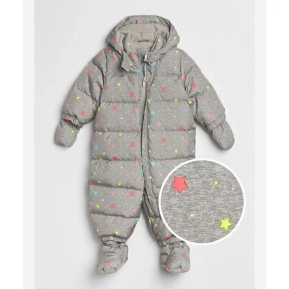 Baby Gap Unisex 0-6MO One Piece Footie Fleece Lined Grey Star Outfit